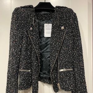 NWT Zara Sequin Jacket - Black, Size Medium